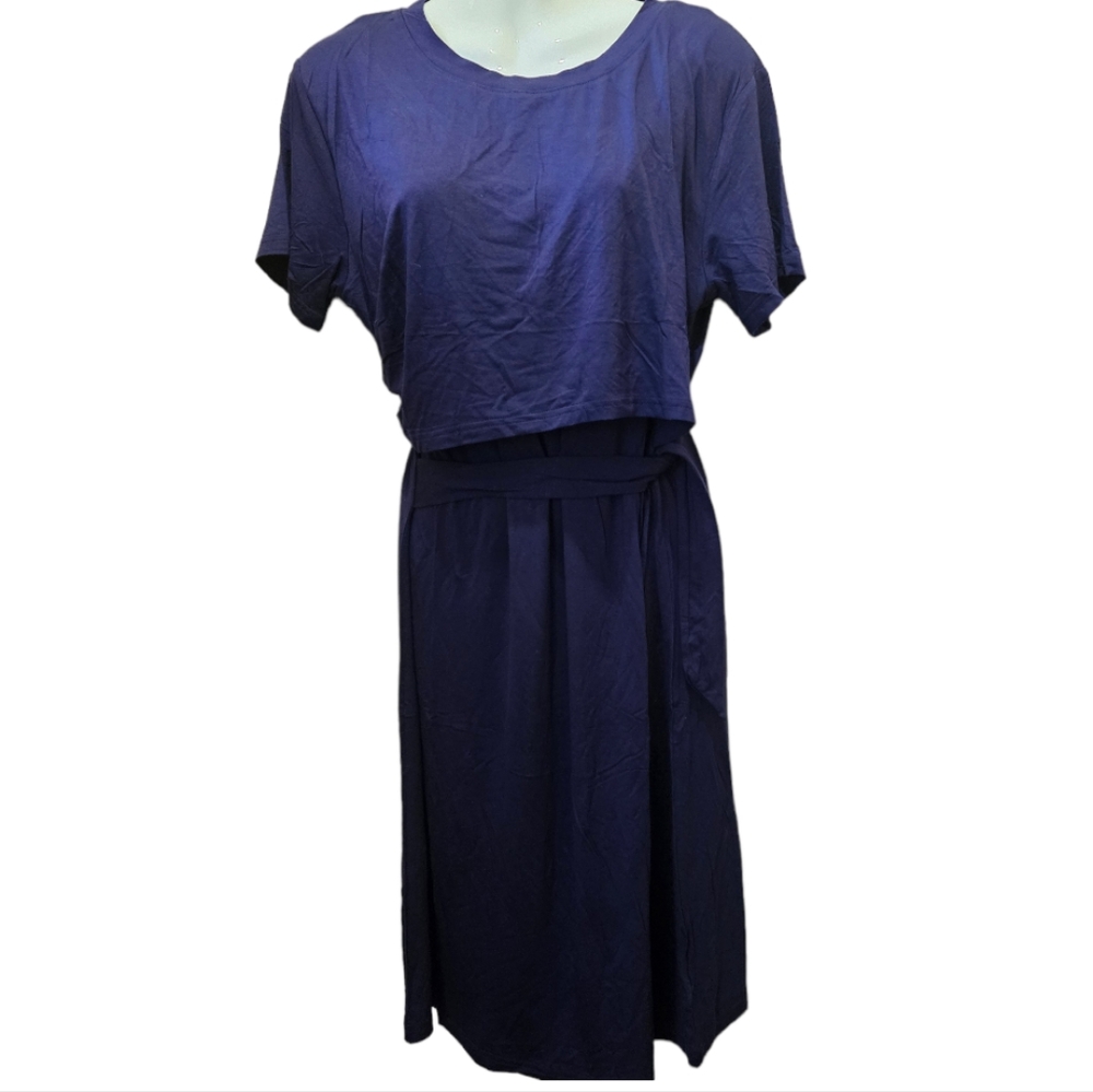 MESIBUCU Midi Dress Maternity Dress Tie on one side Nursing Dress Navy Blue